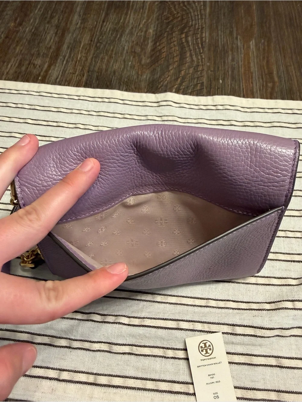 Tory Burch Purple Lilac Pebbled Leather Chain Crossbody